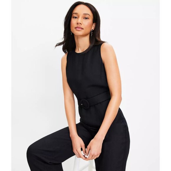 Ann Taylor LOFT Linen Blend Belted Sleeveless Jumpsuit 00 - Picture 2 of 3